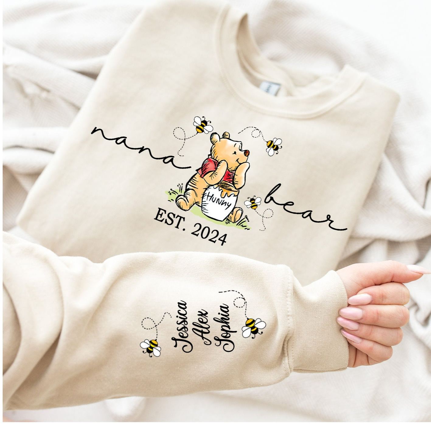 Custom Mama Bear Sweatshirt,Mama Est with Kids Name on Sleeve Sweatshirt, Personalized Mom Sweatshirt, Nana, Grandma, Gigi,Mothers Day Shirt
