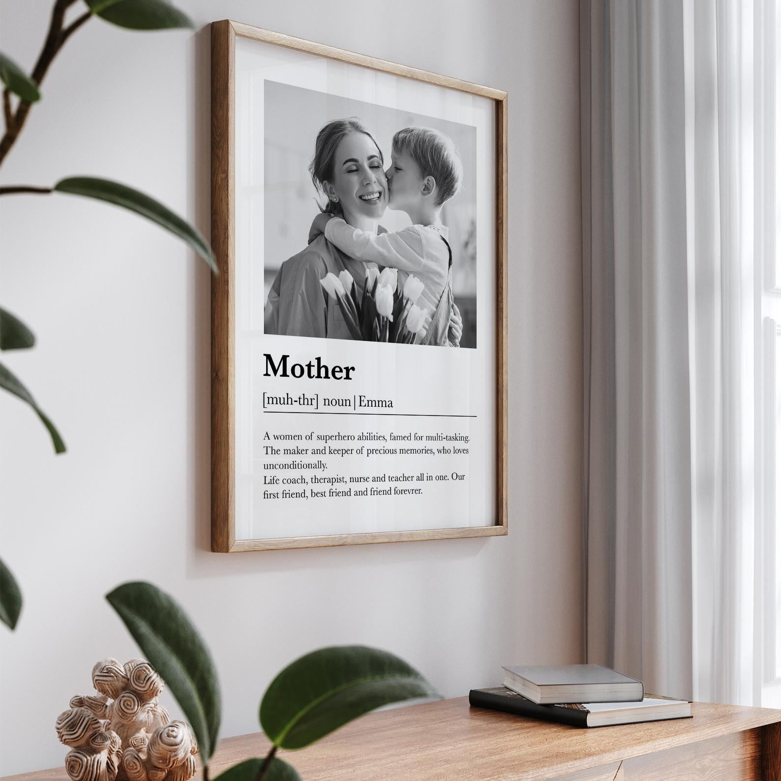 Custom Photo Mothers Day Poster, Vintage Mom Definition Wall Art, Mother's Day Gift From Son Daughter Decor Hoom Room