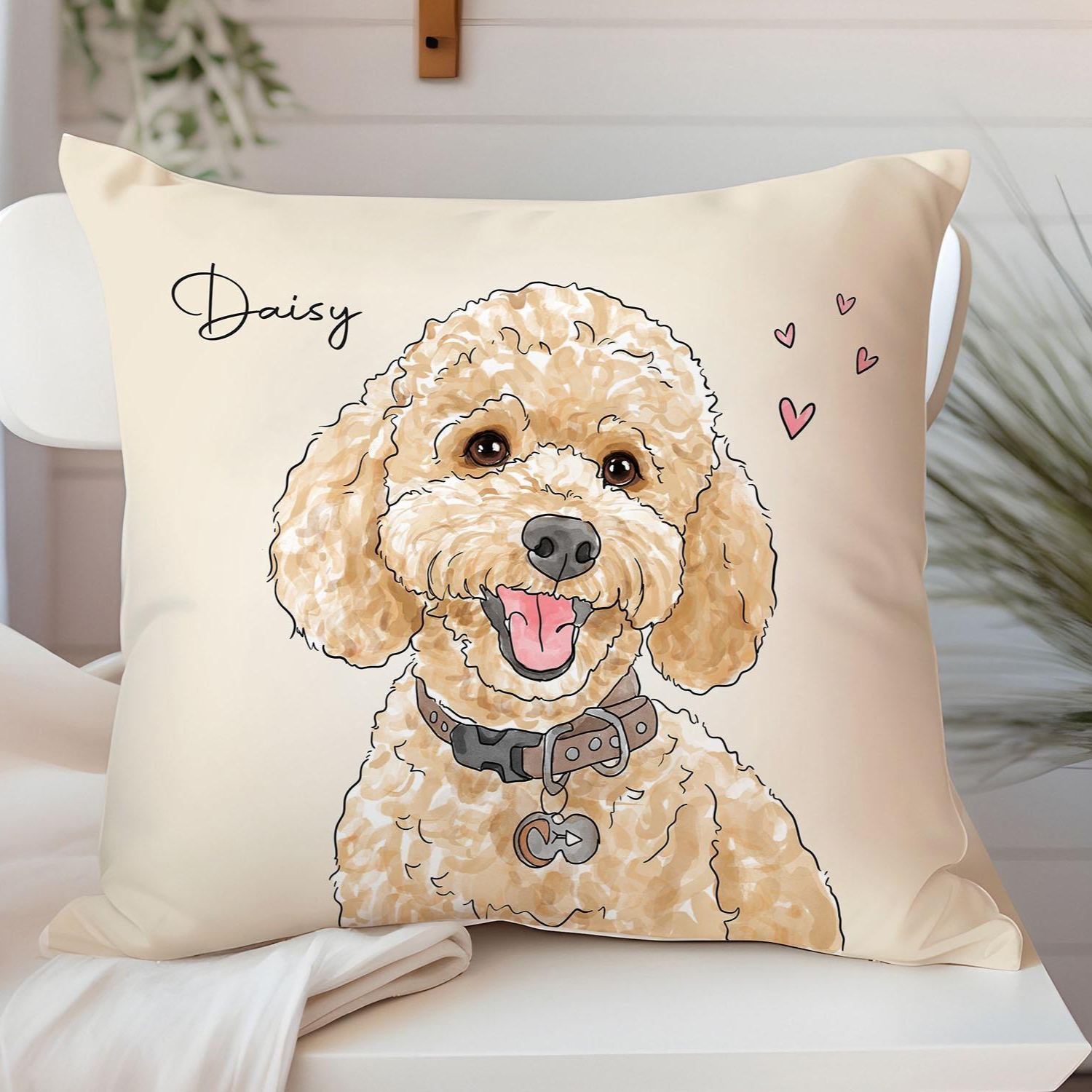 Custom Pet Pillow, Watercolor Pet Portrait from Photo, Dog Cat Pillow Gift for Pet Lover, Custom Pillow