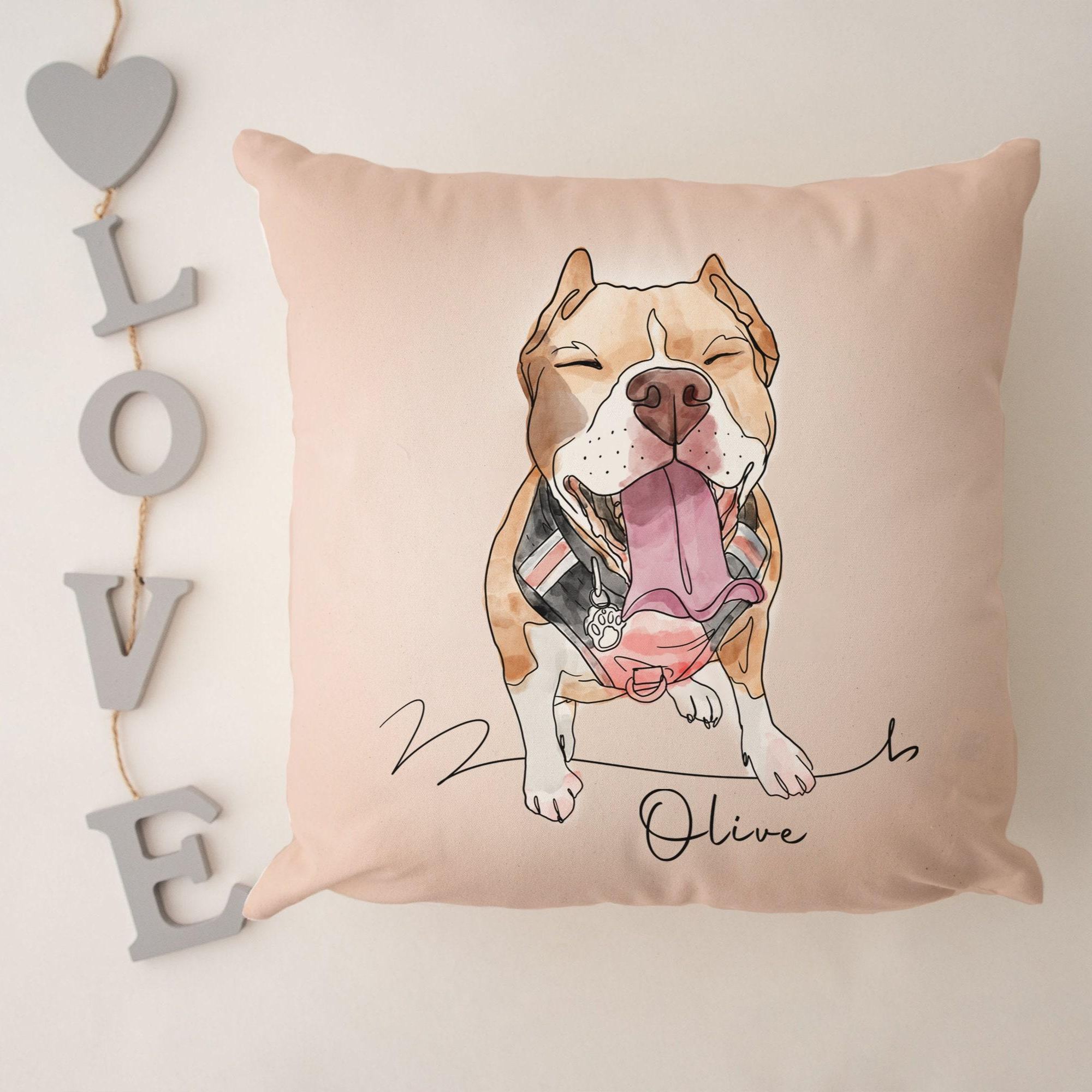 Custom Pet Pillow, Watercolor Pet Portrait from Photo, Dog Cat Pillow Gift for Pet Lover, Custom Pillow
