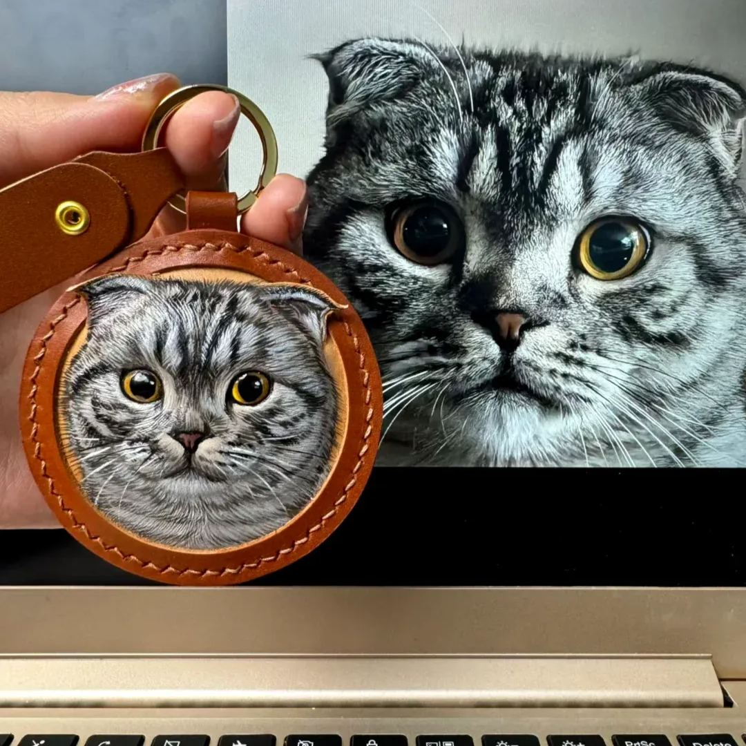 Custom Pet Face Leather Keychain – Personalized Cute Keyring with Your Dog or Cat’s Head