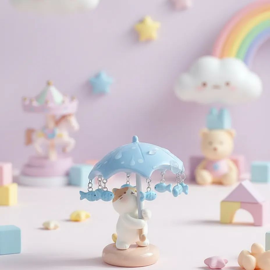 Cat & Little Fish Desk Ornament – Cute Kitten with Small Fish Figurine, Whimsical Home Decor