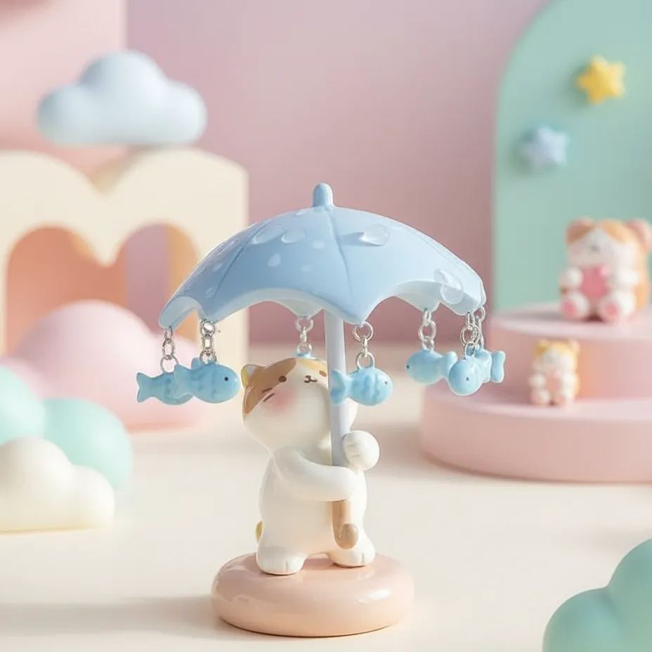 Cat & Little Fish Desk Ornament – Cute Kitten with Small Fish Figurine, Whimsical Home Decor