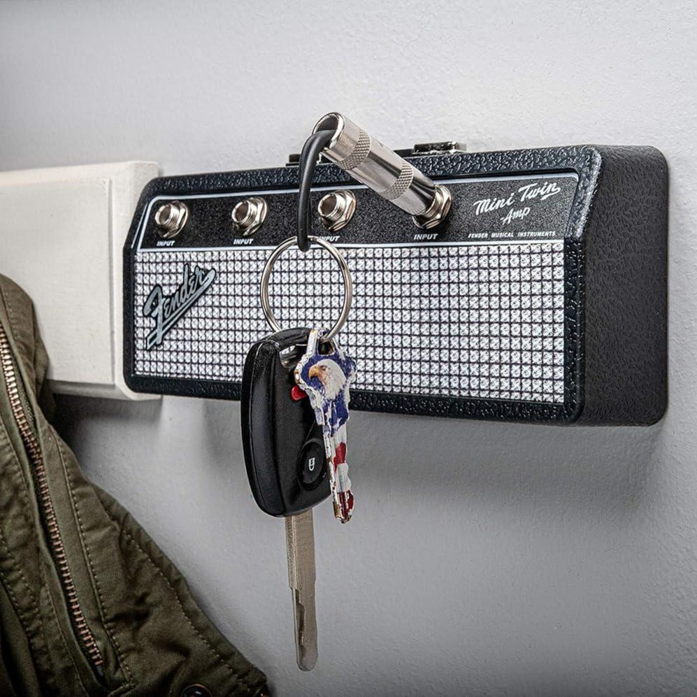 Pluginz - Fender - Jack Rack - Black & Silver with 4 Guitar Plug Keychains