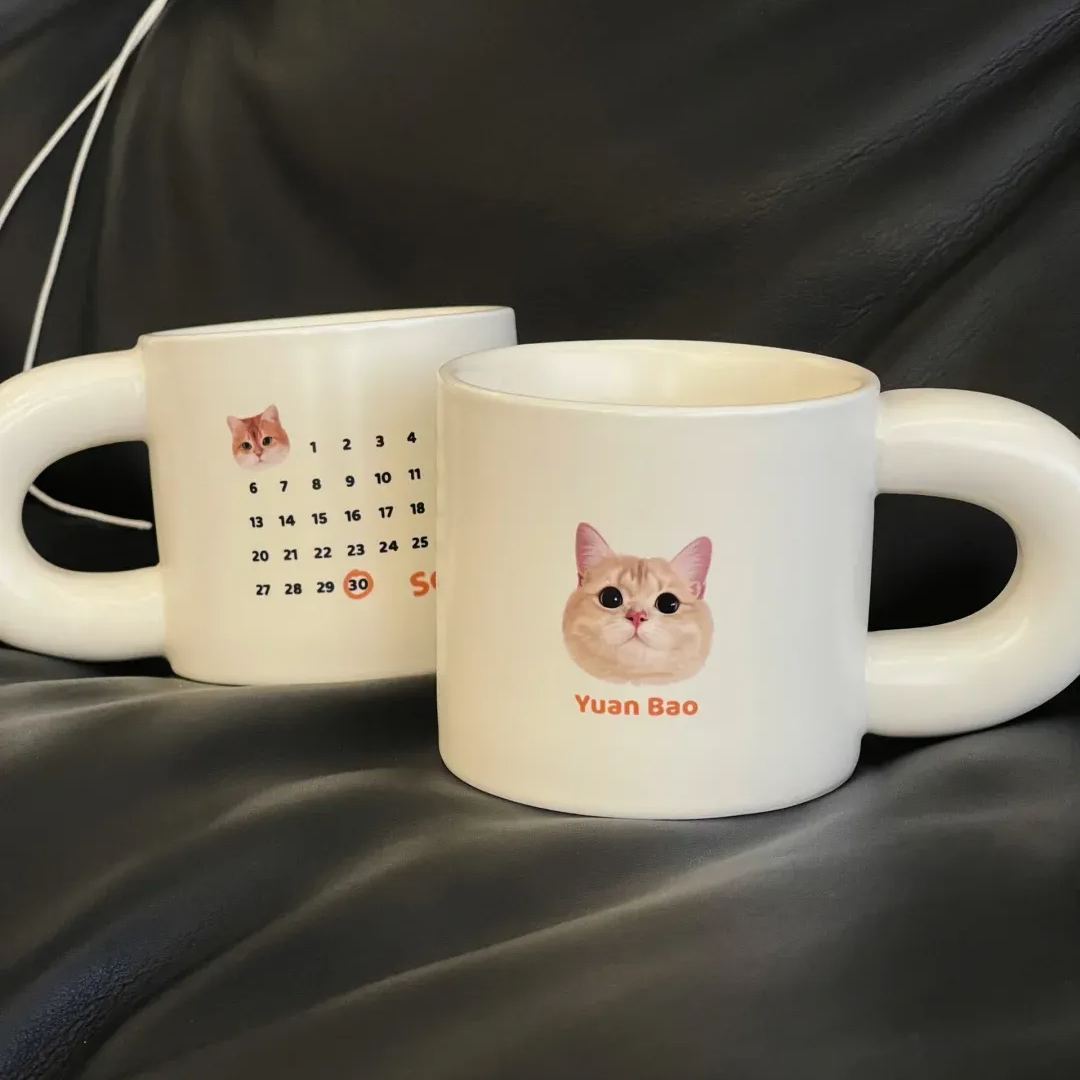 Custom Calendar Large-Handle Mug – Personalized 12-Month Photo Ceramic Cup with Big Grip
