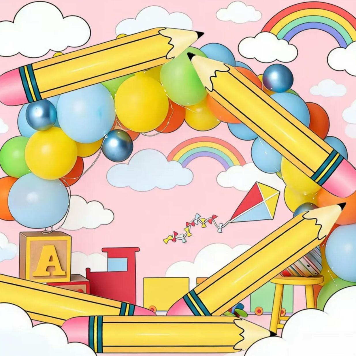 Giant Inflatable Pencil Toy Colorful PVC Blow Up Pencil Props for Back to School Season Classroom Decorations Teacher Rewards