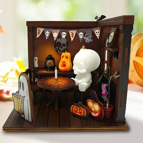 DIY Wooden Halloween Book Nook Kit Spooky Miniature Room Diorama 3D Puzzle Box Creative Gift for Crafters