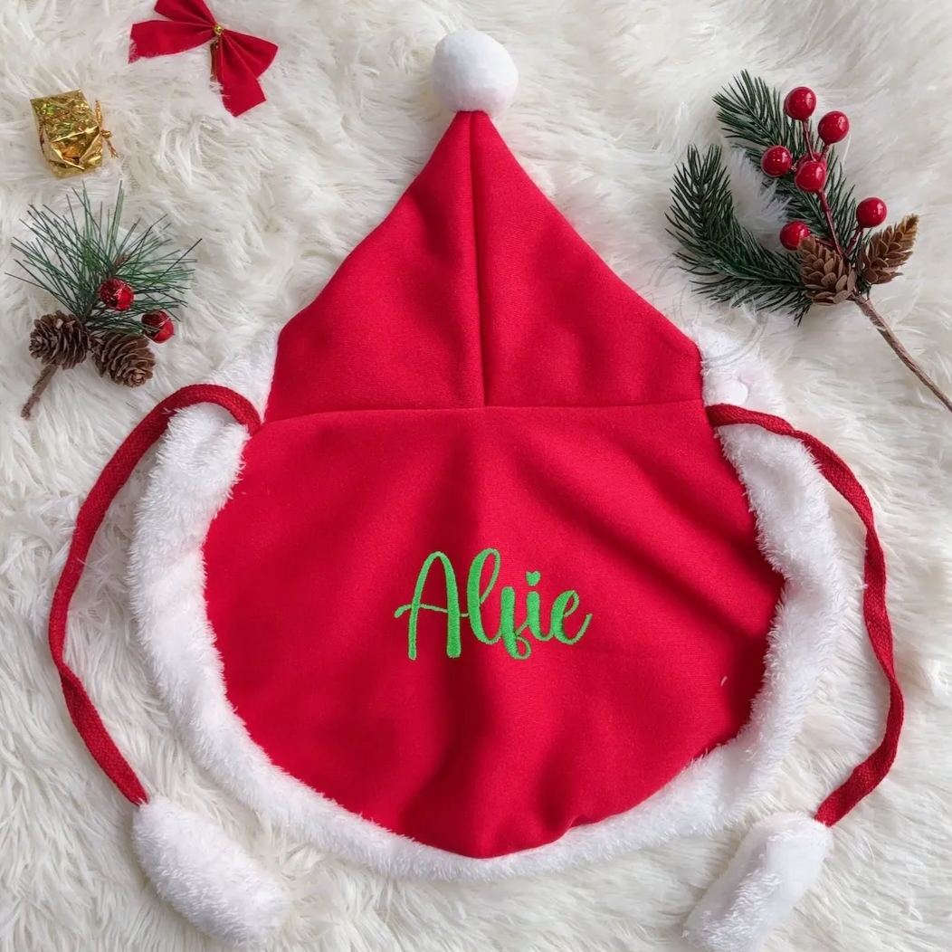 Custom Christmas Cat Hooded Cloak Embroidered Name Pet Santa Cape for Cats Small Dogs