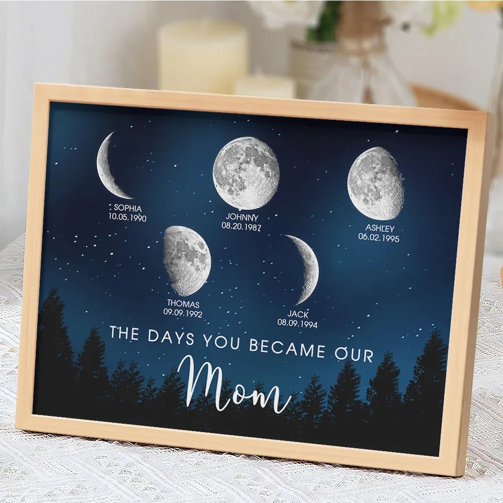 Personalized Galaxy Night Custom Birthday Moon Phase The Days You Became Our Mom With Kids Names Ideal Gifts for Mother's Day Gifts!