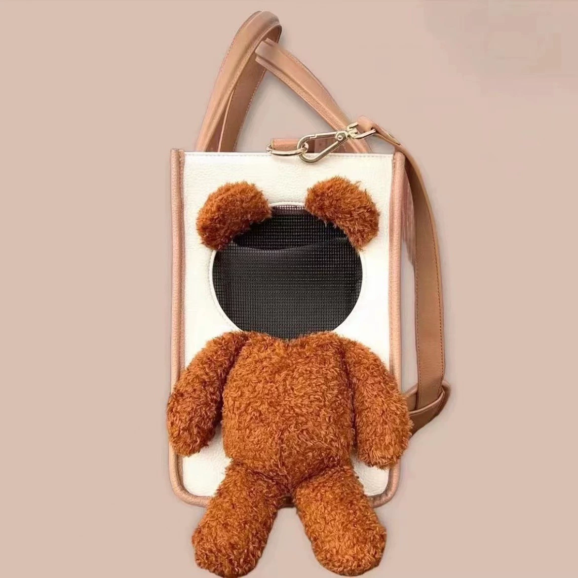 Cute Teddy Bear Head Out Pet Carrier Tote Bag for Small Dogs Cats