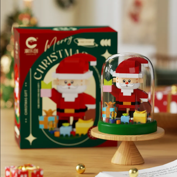 Christmas Tree Building Blocks Santa Claus Desktop Decoration Christmas gift (includes Transparent Cover)