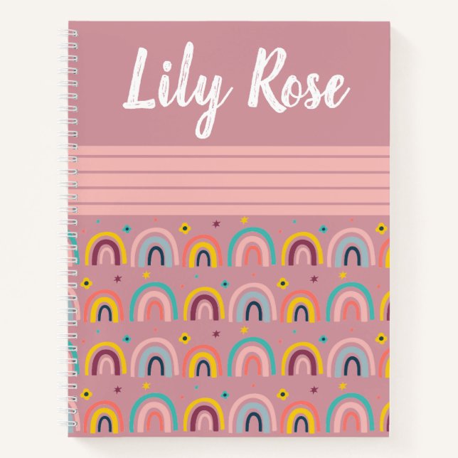 Custom Name Pink Rainbow Pattern Kid's Notebook