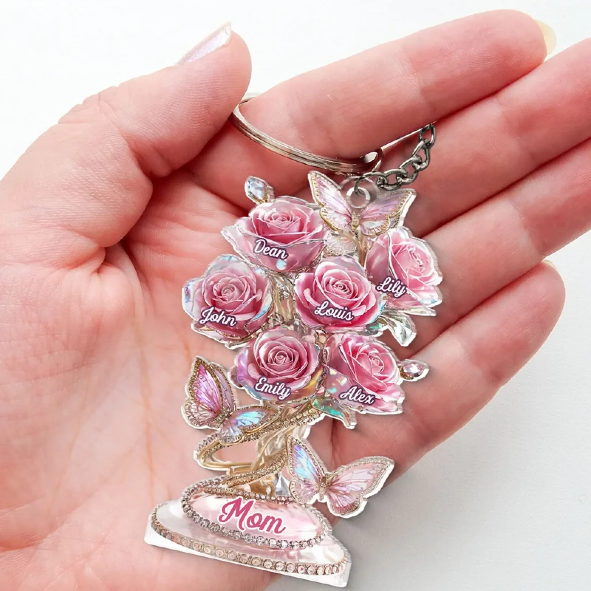 Personalized name rose acrylic keychain