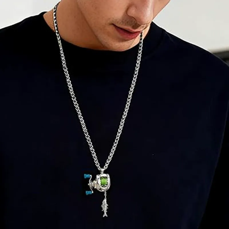 Tiny Fishing Reel Jewelry Set – Novelty Micro Spinning Reel Pendant with Line & Hook