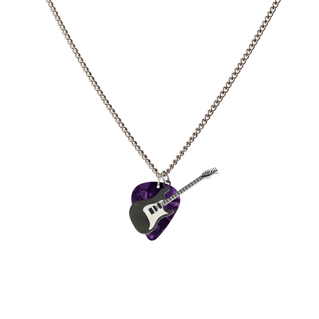 Custom Name Pick Guitar Pendant Hip Hop Couple Bass Punk Necklace