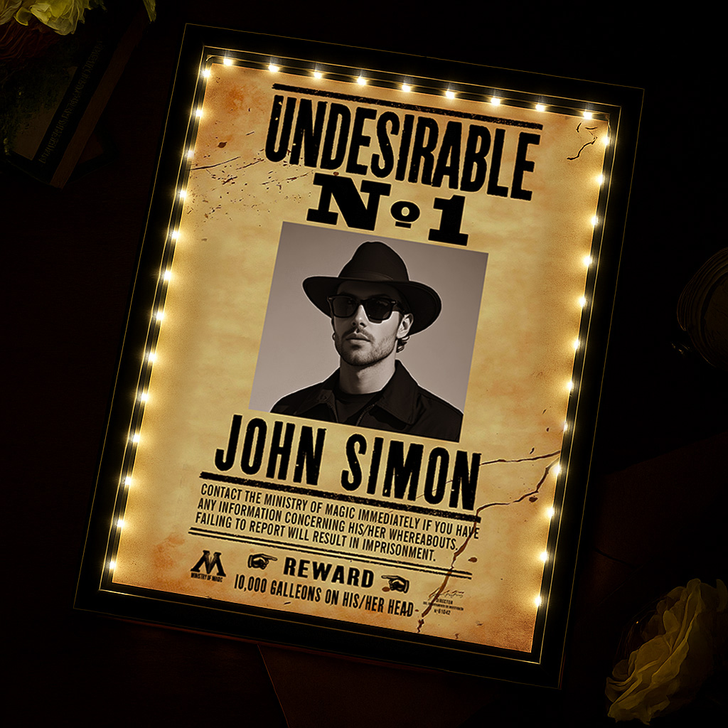 Personalized Undesirable No.1 Mirror Light Custom Photo & Name Ministry of Magic Wanted Poster Gift