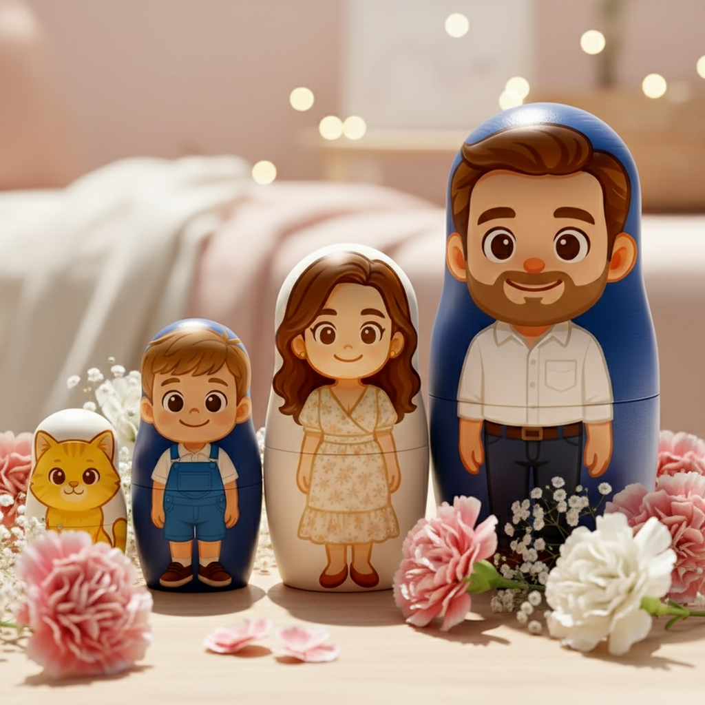 Personalized Portrait Nesting Doll Custom Photo Family Portrait Cartoon Style Gift Photo Anniversary Gift