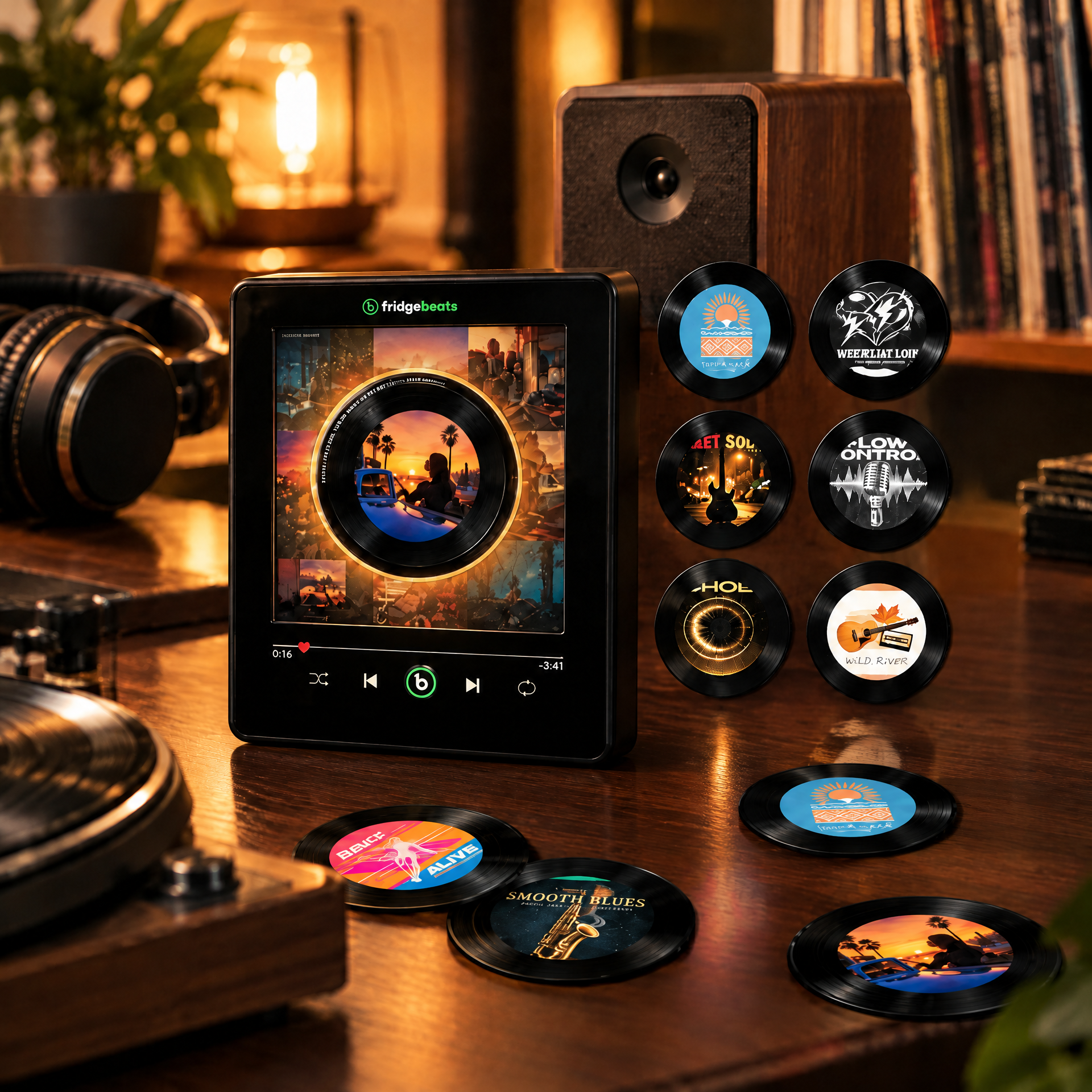 Mini Vinyl Fridge Magnet with Rotating Records– Custom Music Magnet with Dynamic LED Light