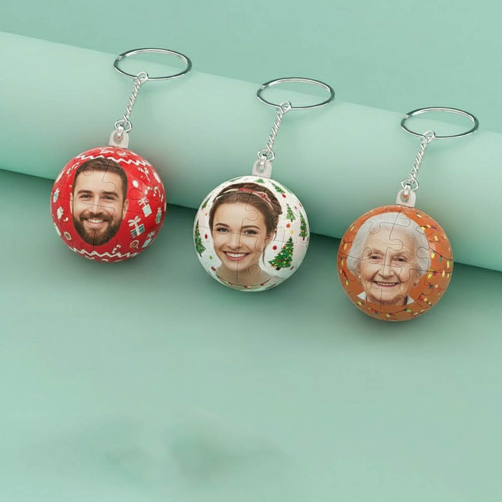 Custom Face Photo 3D Puzzle Ball Keychain Christmas Gifts