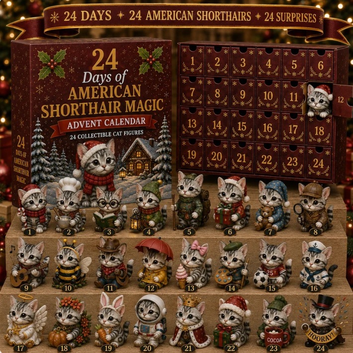 Cat Advent Calendar, 24-Day Christmas Countdown Calendar Cute Kitten Ornament Christmas Gift & Home Decor for Cat Lovers