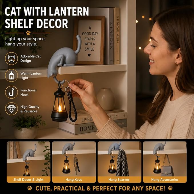 Cat Lantern Shelf Decor Cat Lantern Bookshelf Decoration Table Bookshelf Decoration
