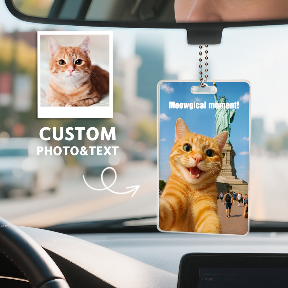 Custom Pet Selfie Funny Dog and Cat Photo Acrylic Car Hanger Rearview Mirror Ornament