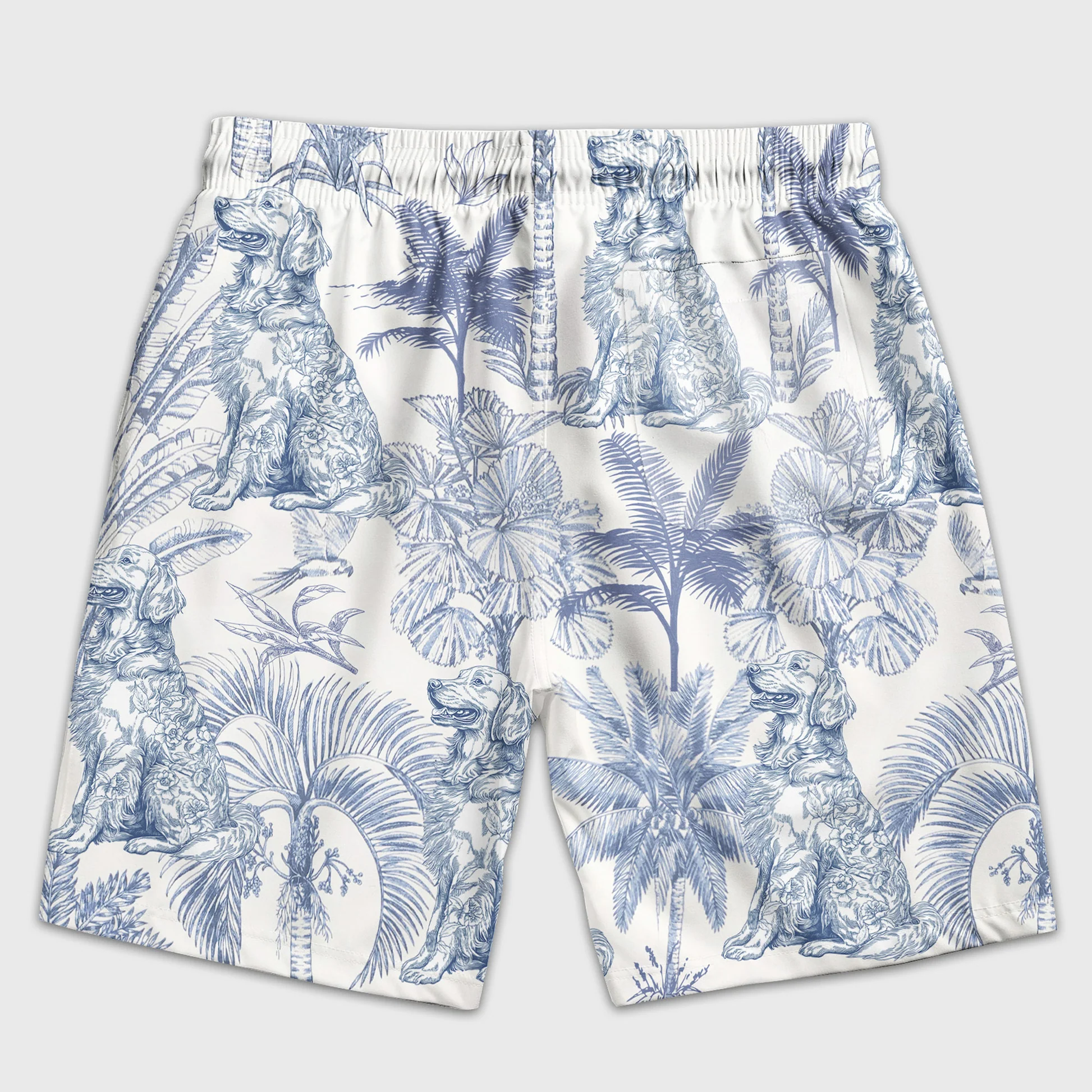 Dog Custom Toile De Jouy French Style Chinoiserie - Personalized Men's Beach Shorts