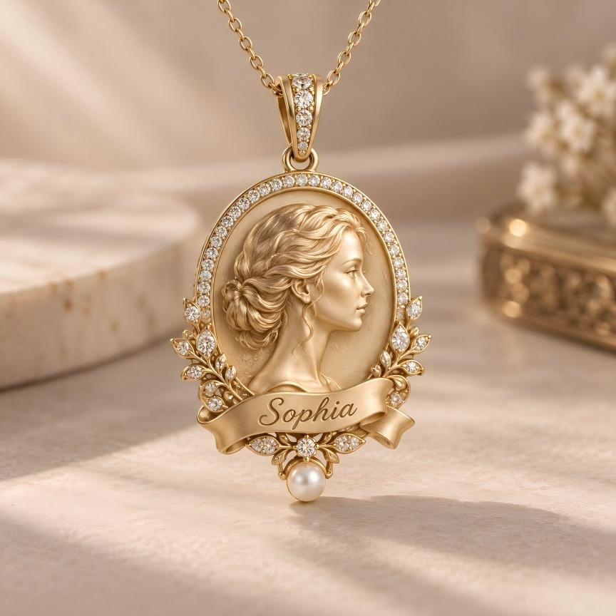 Personalized Oval Name Necklace Custom 3D Photo Necklace in Sculptural 925 Sterling Silver with Pearl & Floral Accents Sentimental Jewelry Gift for Her - namenecklace