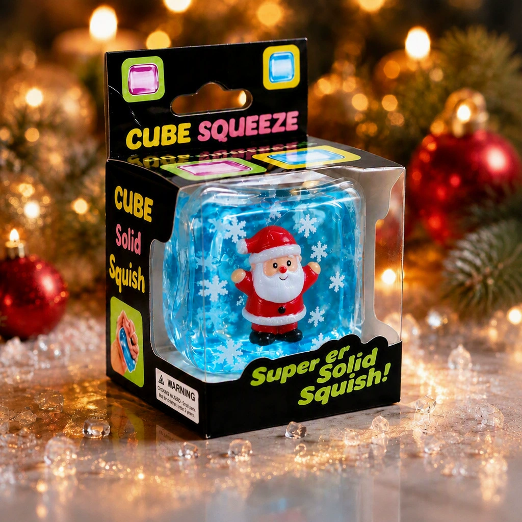Christmas Ice Cube Squishy Toy Super Solid Snowman Squeeze Toy with Floating Snowflakes Stress Relief Fidget for Kids & Adults
