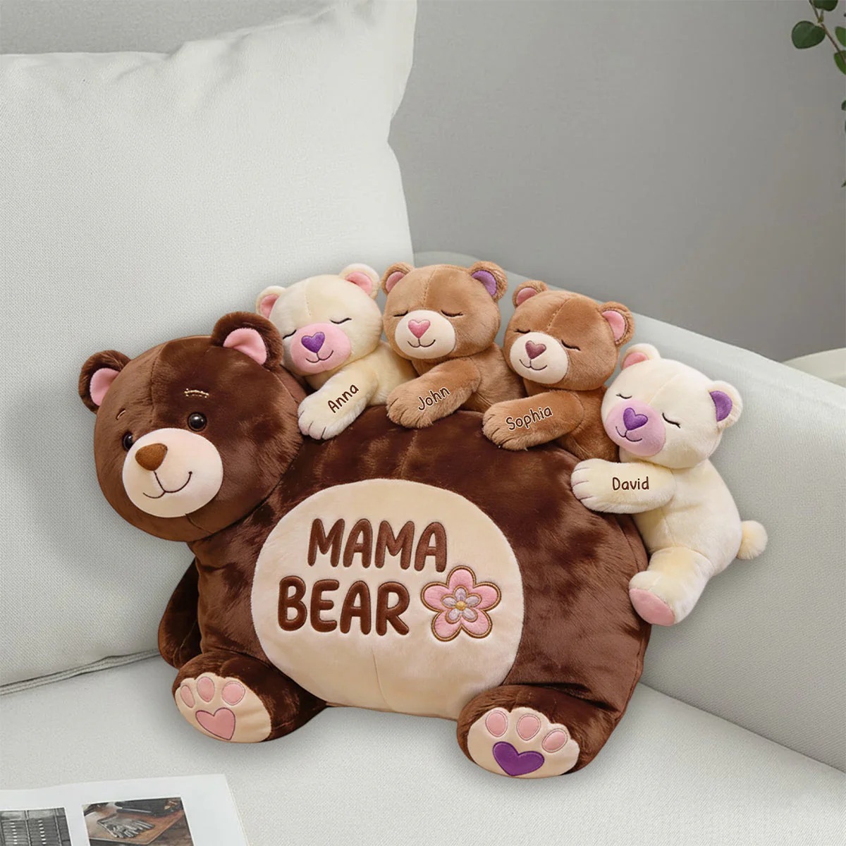 Mama Bear Gift For Mom Grandma - Personalized Mother Faux Fur Shaped Pillow