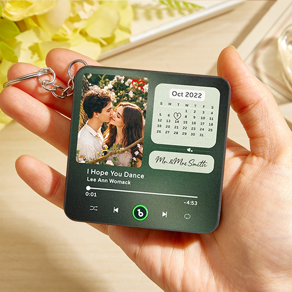 Custom Mini Music Fridge Magnet Keychain Personalized Photo Calendar Fridge Magnet Keychain With Music That Can Play Song Calendar Keyring Gifts Anniversary Gifts for Couple