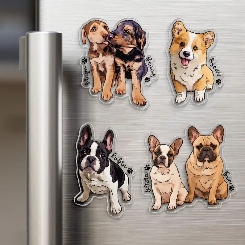 Custom Pet Photo Fridge Magnet Personalized Acrylic Magnet with Pet’s Name Pet Portrait Gift for Dog & Cat Lovers