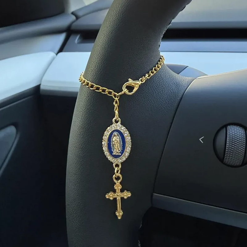 Rosary Car Charm – Handmade Car Accessory in 6 Colors & 2 Finishes