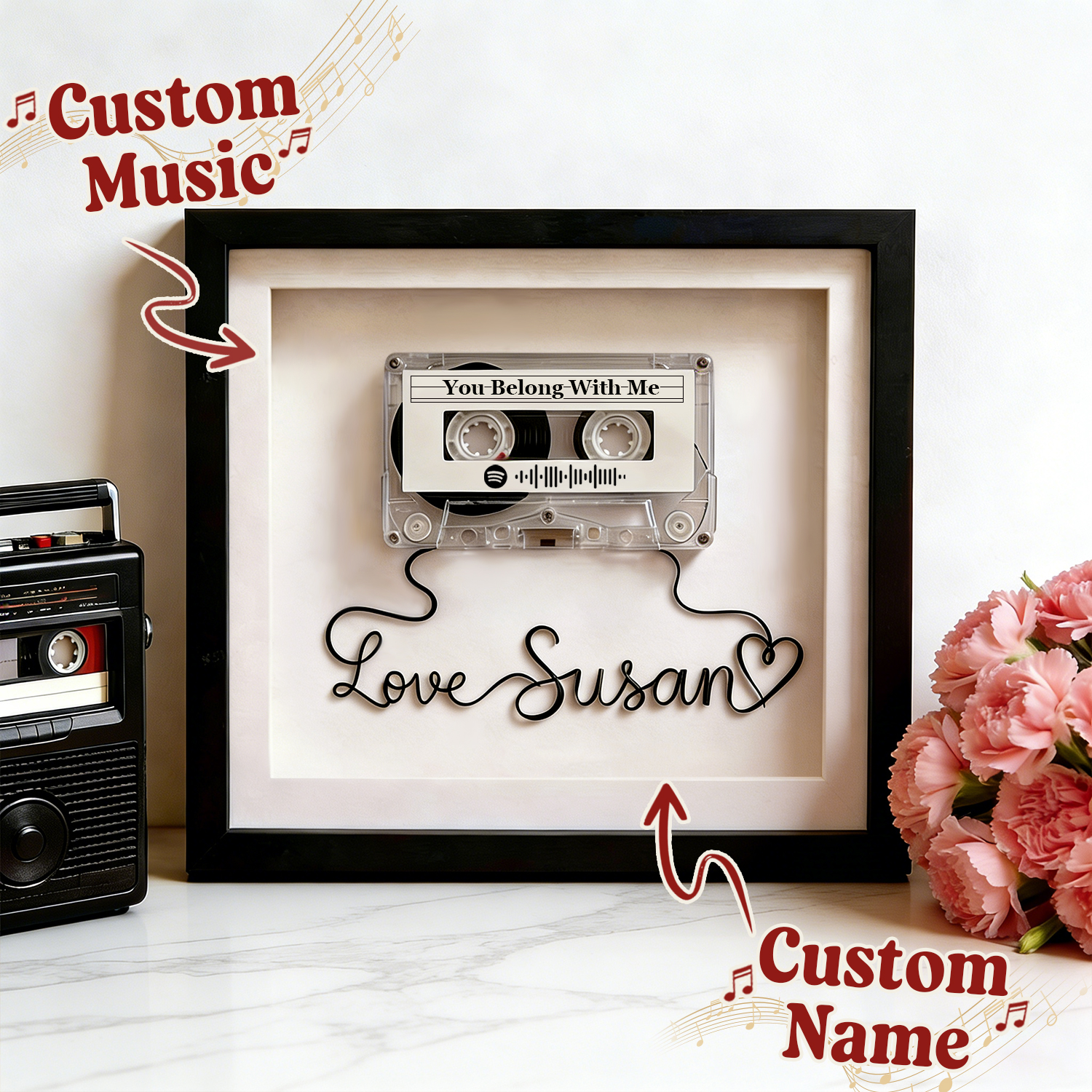 Custom "Our Song" Cassette Tape Music Plaque – Personalized Photo Frame with Song Code & Name, Retro Gift for Couples, Mom & Dad