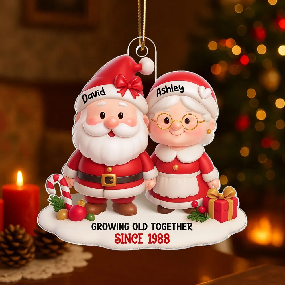 Santa Couple Growing Old Together Personalized Acrylic Ornament, Anniversary, Christmas Gift for him, Gift for her - GiftlabUS