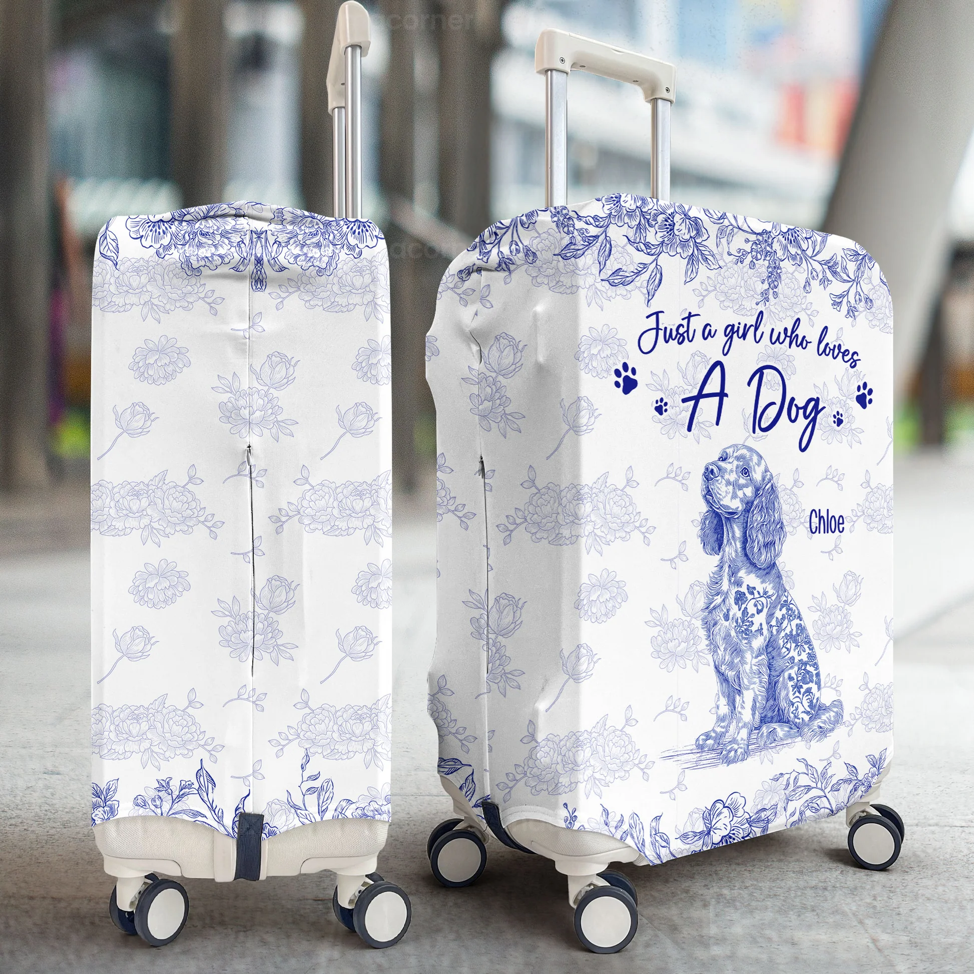 Toile De Jouy Just A Girl Who Loves Dogs Custom Breeds - Personalized Luggage Cover