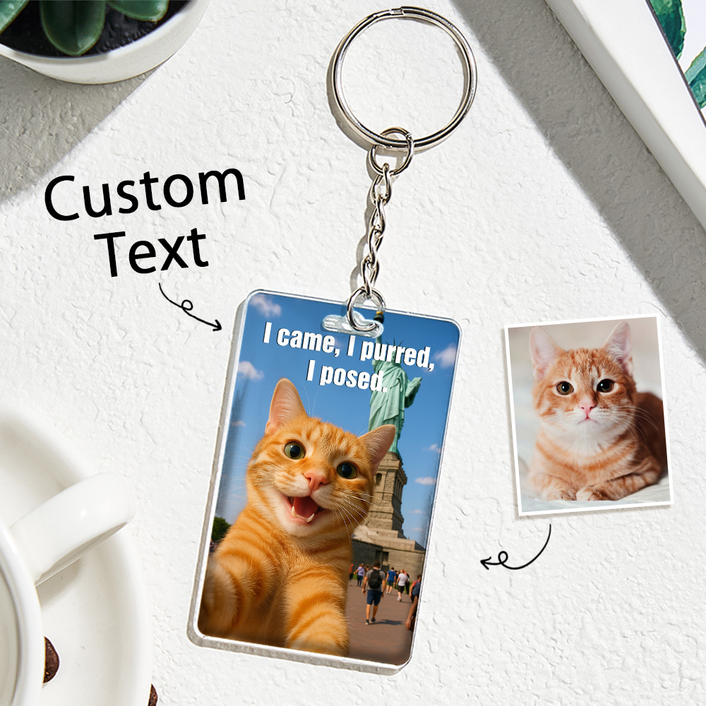 Personalized Pet Selfie Funny Dog and Cat Photo Acrylic Keychain