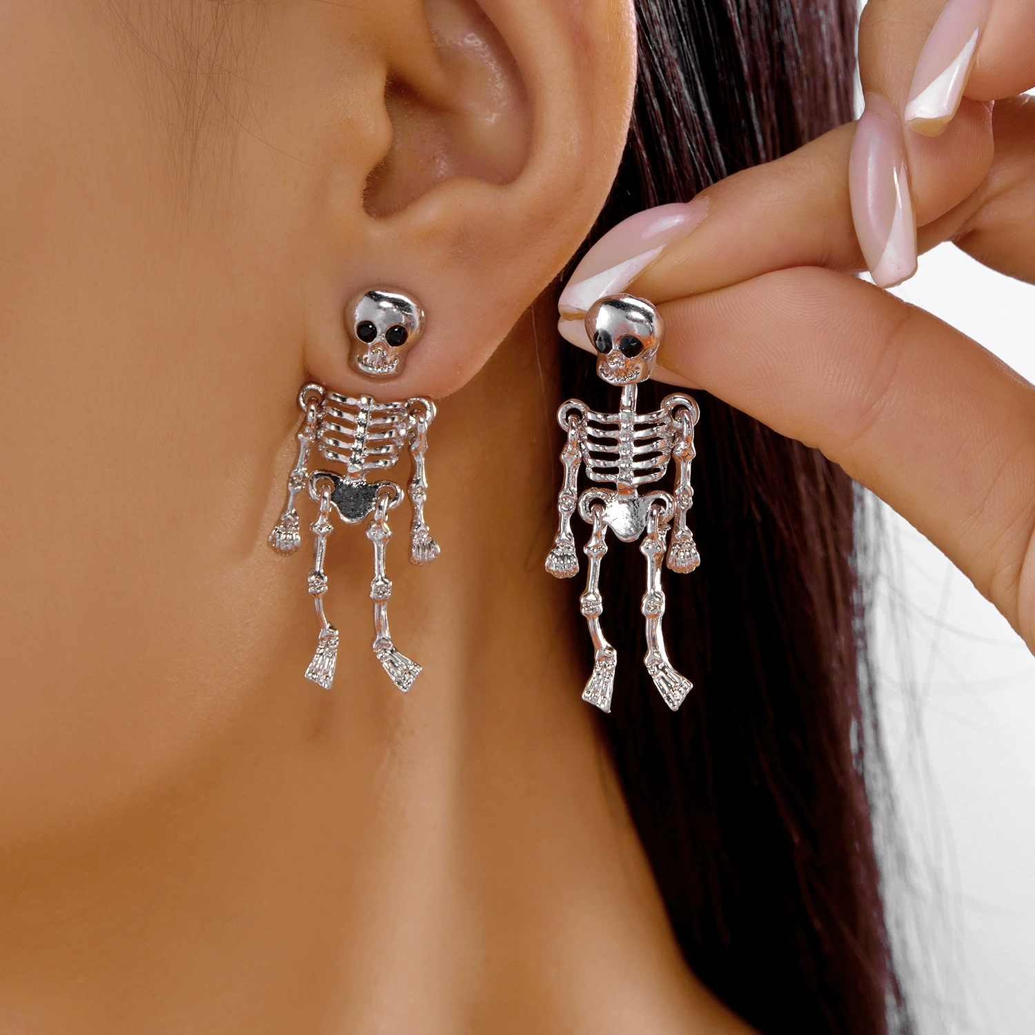 Spooky Halloween Movable Skeleton Dangle Stud Earrings Full Body Skeleton Drop Earrings for Party Gothic Costume Jewelry
