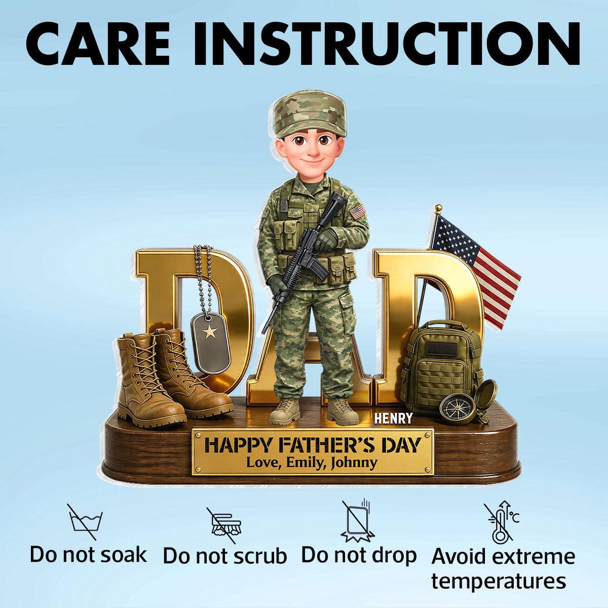 Proud American Military Armed Force Hero Dad 2D Flat - Personalized Acrylic Block Plaque - Father's Day Gift For Dad