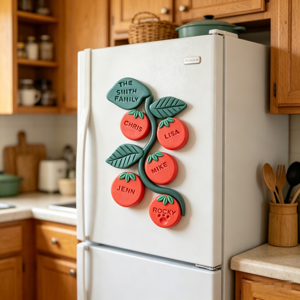 Custom Names Family Tree Tomato Fridge Magnet Gift Idea For Housewarming Party Cute Customized Kitchen Decor Gift