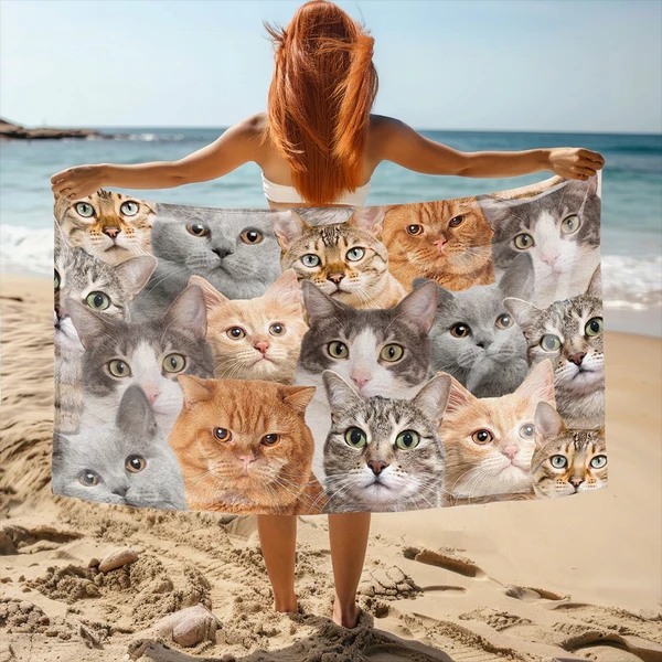 Custom Full Face Dog Cat Photo Beach Towel