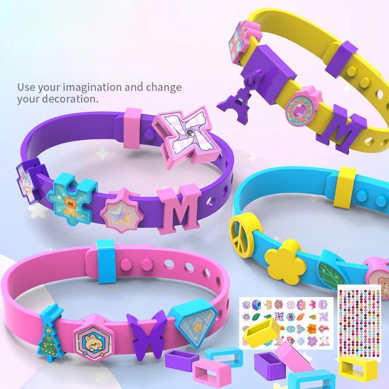 DIY Silicone Bracelet Making Kit for Kids - Girls Colorful Charm Art & Craft Kit with Adjustable Rubber Wristbands, Decoration Accessories & Stickers for Party Favors and Birthday Gifts