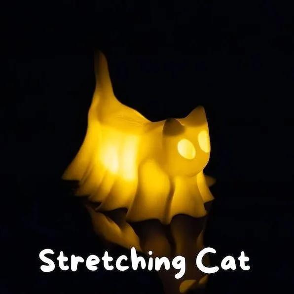 Ghost Cats with LED Tea Lights - Halloween Home Decor - Gifts for Cat Lovers - Office Desk Autumn Decor - 3D Printed Ghost Pet Night Light