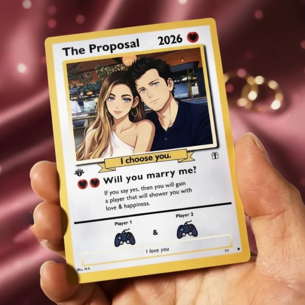 Personalized Valentine's Day Power Couple Card, Custom Anniversary Card Couple Photo Anime Style, Best Valentine's Day Gift for Lover