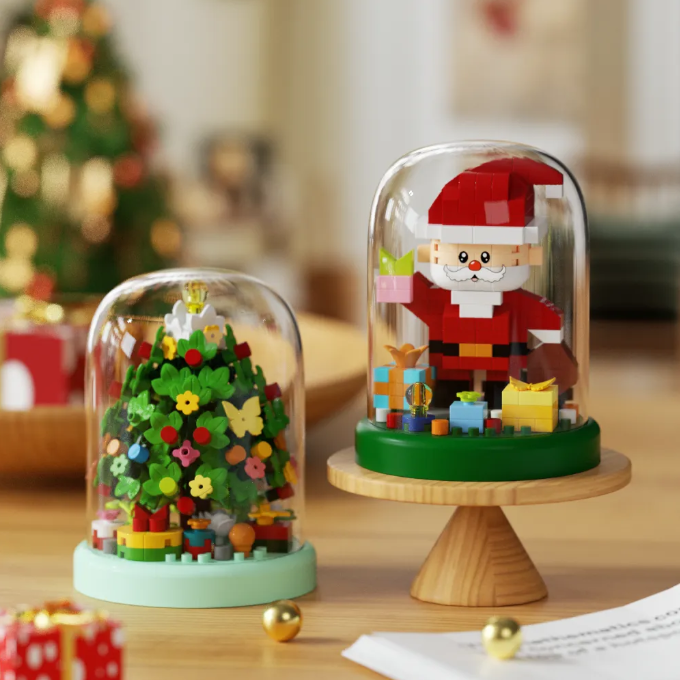 Christmas Tree Building Blocks Santa Claus Desktop Decoration Christmas gift (includes Transparent Cover)