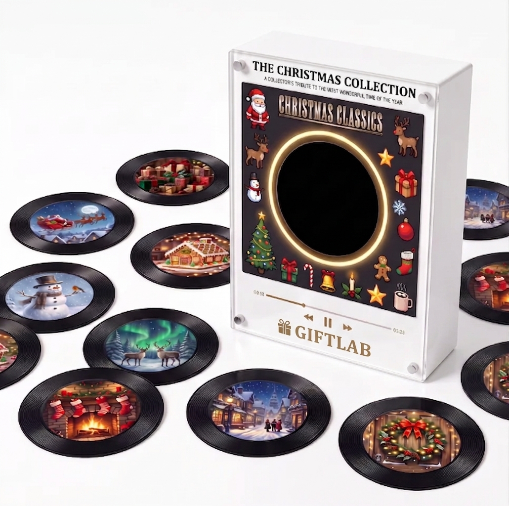 Custom Christmas Mini Vinyl Record Music Player With 9 Discs Magnetic Disc Music Player with Rechargeable Battery
