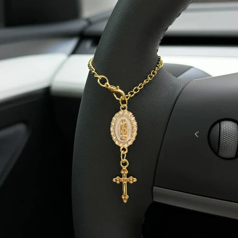 Rosary Car Charm – Handmade Car Accessory in 6 Colors & 2 Finishes