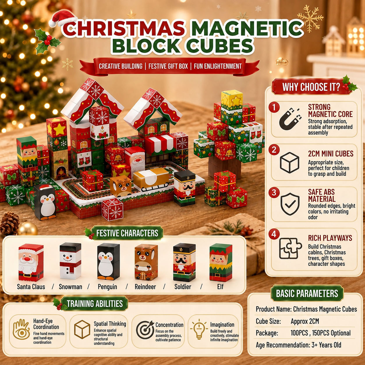 Christmas Magnetic Blocks Toys Educational Magnet Building Tiles Gifts for Toddlers Kids Gift for Kids