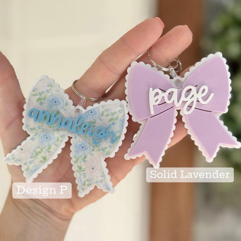 Scalloped Bow Backpack Name Tags - School Bookbag Lunch Box Name Tags - Personalized Name Thas