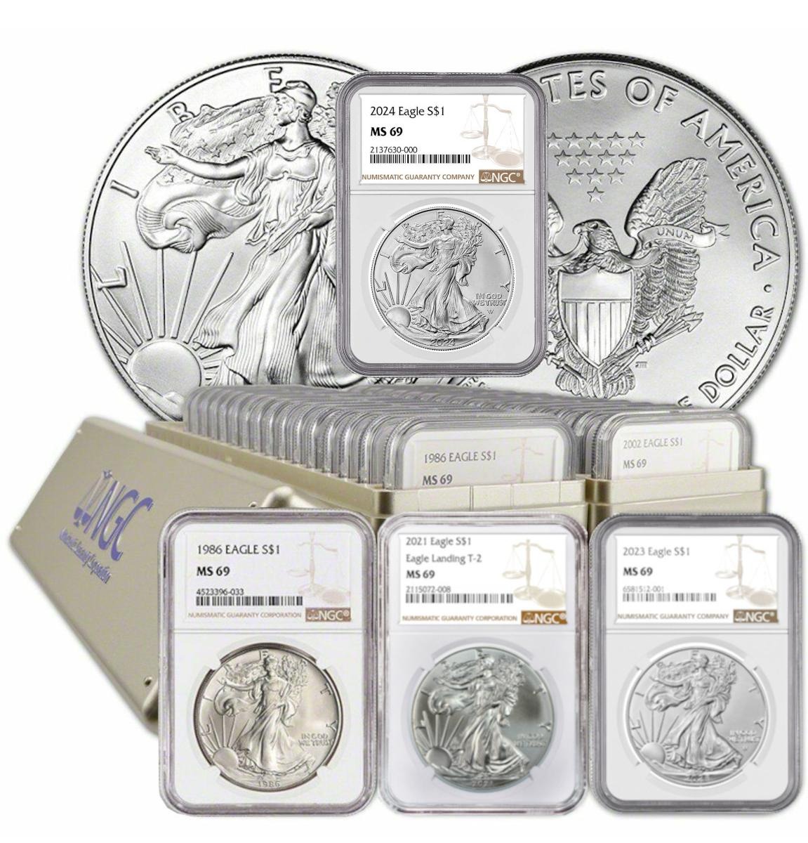 ⏰For a limited time🪙1986-2023 American Silver Eagle 39-pc Set NGC MS69